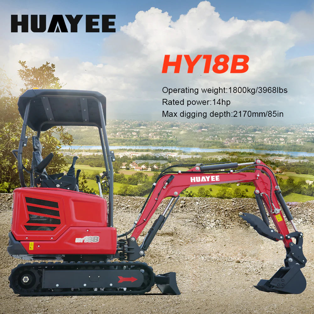 Mini Excavator With 14hp Kubota Engine | Hydraulic Thumb, Side Swing & Canopy | HUAYEE HY18B