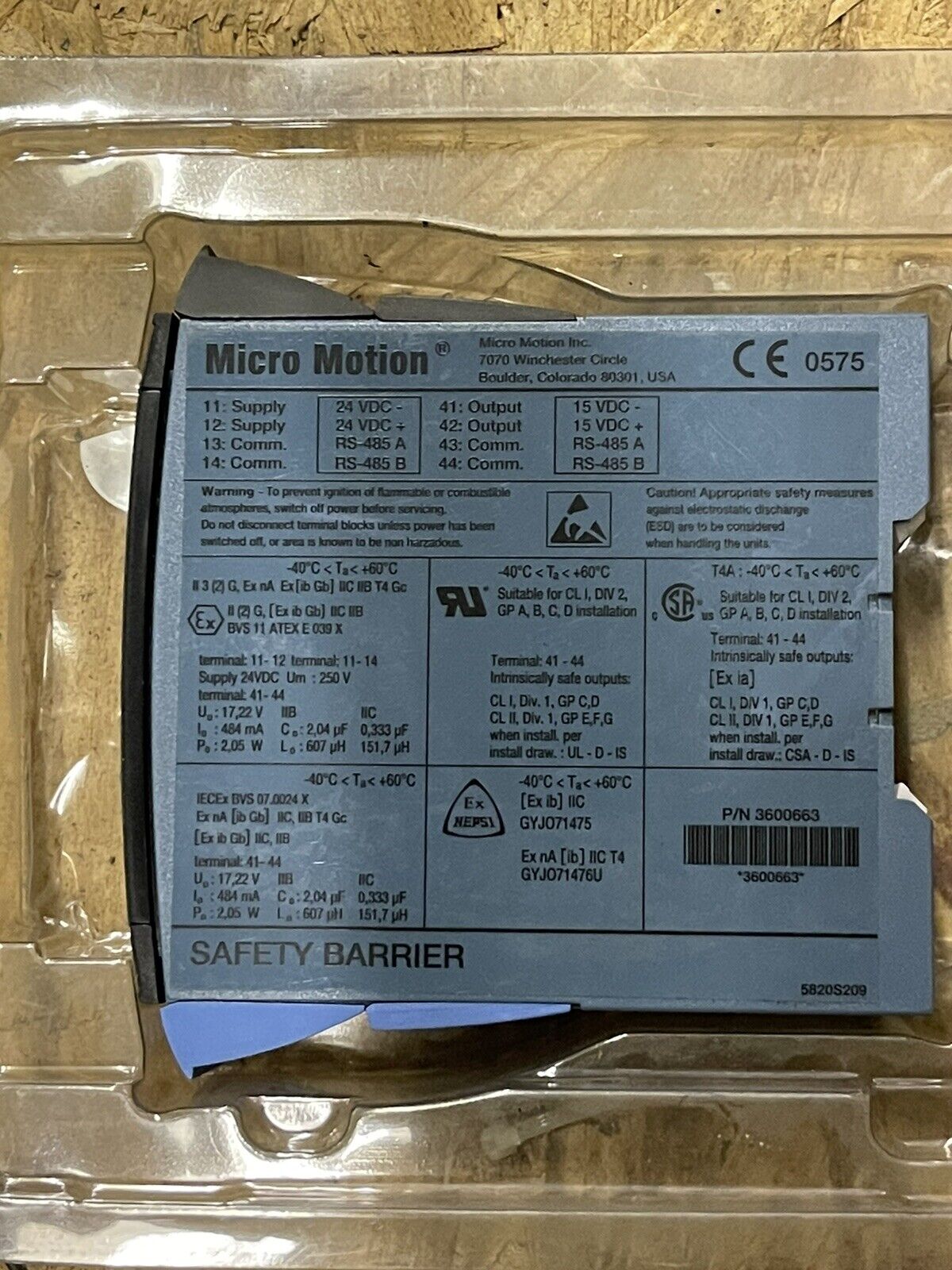 MICRO MOTION 3600663 SAFETY BARRIER MVD DIRECT CONNECT MODULE 24VDC