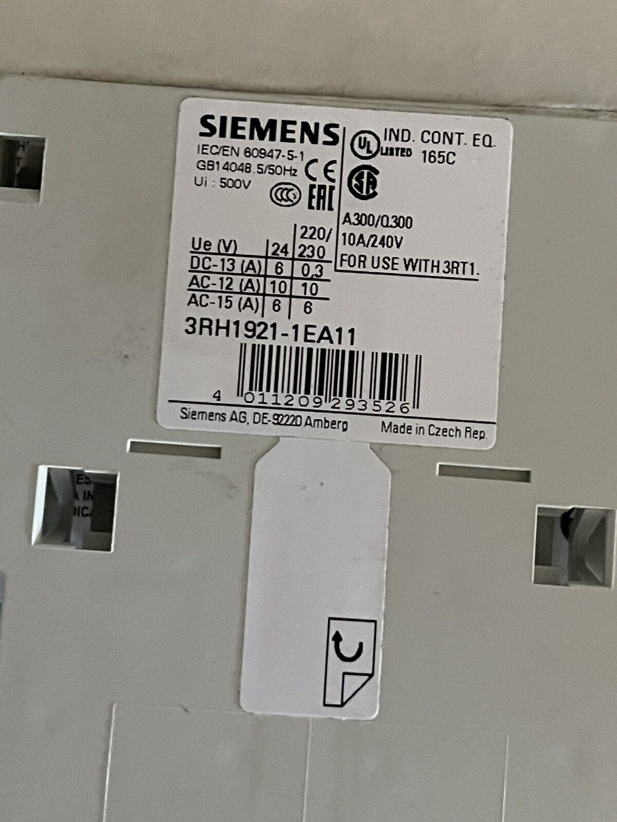 SIEMENS 3RH1921-1EA11 AUXILIARY SWITCH BLOCK, 1NO + 1NC