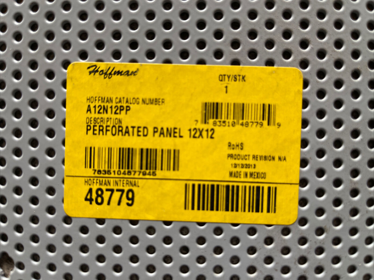 HOFFMAN A12N12PP PERFORATED STEEL INTERIOR PANEL, N1, 10.25" x 10.25”
