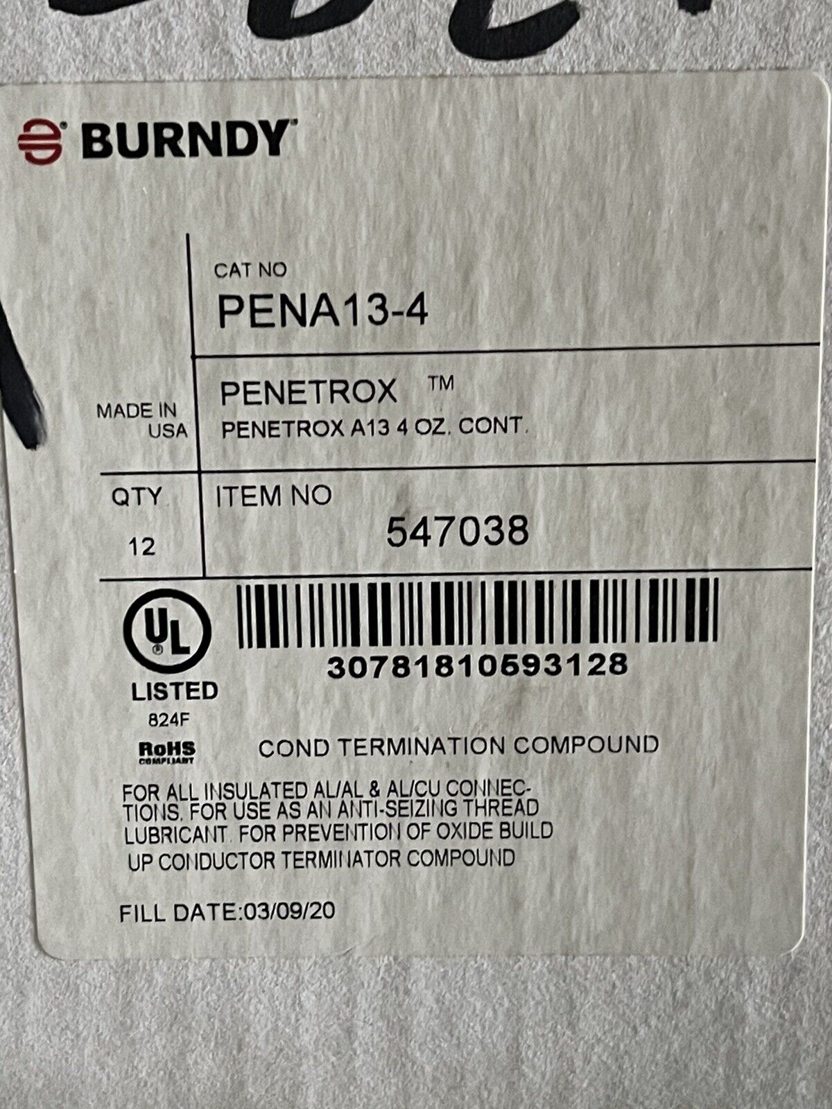 BURNDY 547038 PENETROX A-13 (PENA134) ELECTRICAL JOINT COMPOUND, 4 Oz.