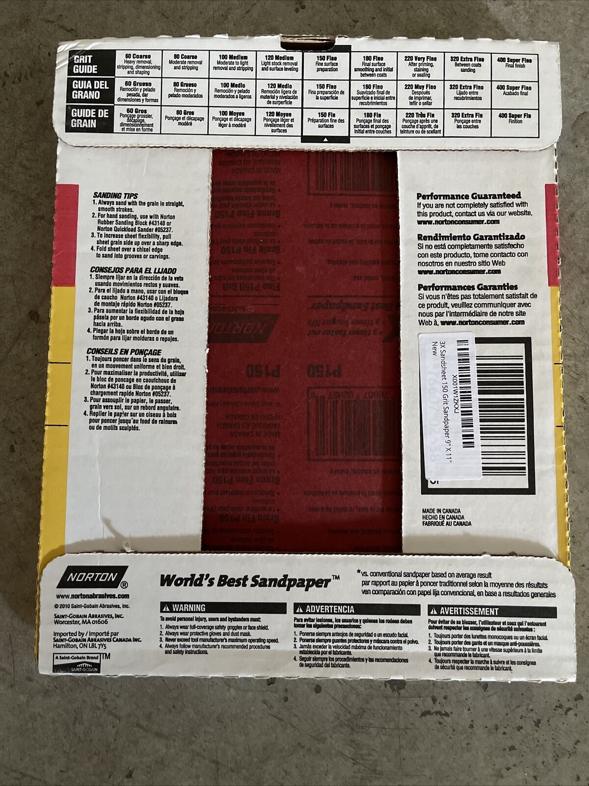 NORTON 02638 PREMIUM 150 GRIT SANDPAPER - 9" x 11" (20 SHEETS)