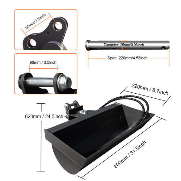 800mm 32" Tilt Bucket For 1-1.8 Ton Mini Excavators | HUAYEE HYE04