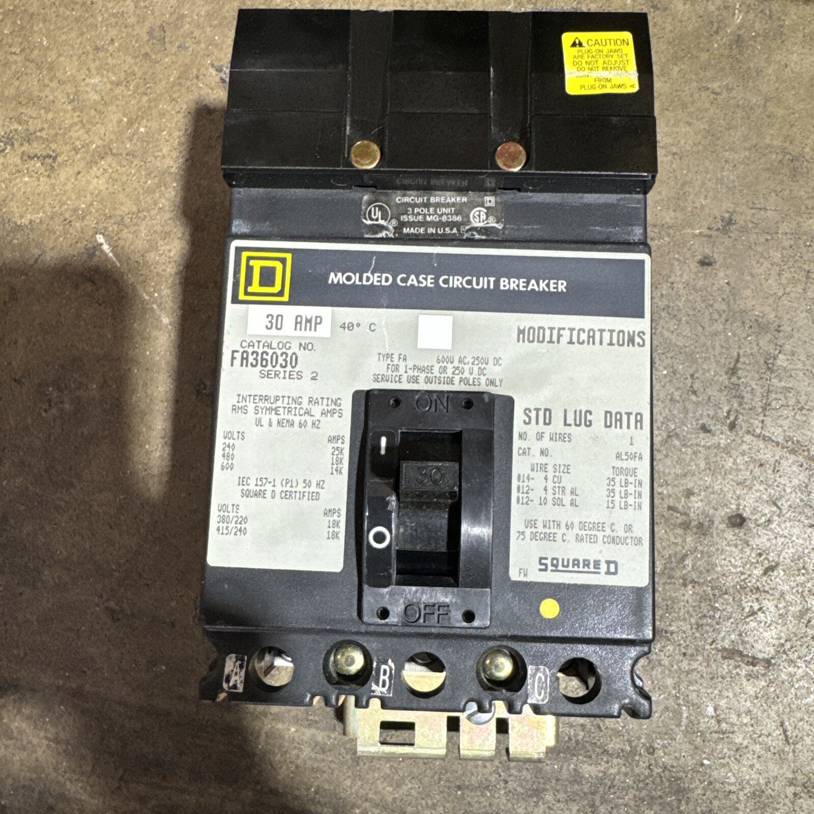 Square D FA36030 3 Pole 30 Amp Circuit Breaker – Energy Power Systems LLC