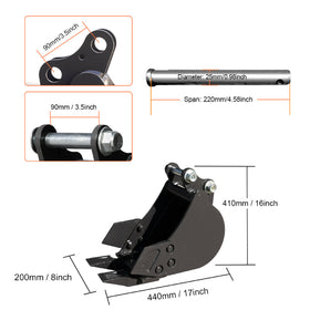 8" Toothed, 32" Toothless Bucket, Rake, Ripper 4-In-1 Kit For 1-1.8 Ton Mini Excavators | HUAYEE HYE01 - 0