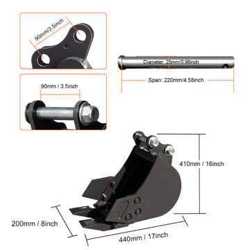 8" Toothed, 32" Toothless Bucket, Rake, Ripper 4-In-1 Kit For 1-1.8 Ton Mini Excavators | HUAYEE HYE01 - 0