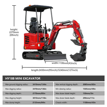Mini Excavator With 14hp Kubota Engine | Hydraulic Thumb, Side Swing & Canopy | HUAYEE HY18B - 0