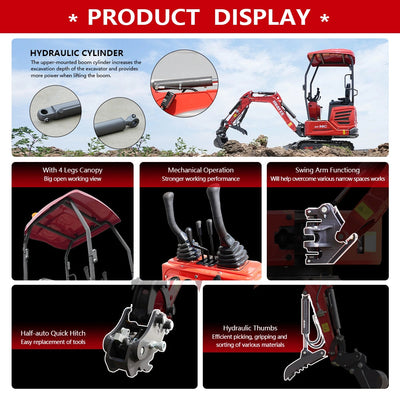 Mini Excavator With Hydraulic Thumb & Side Swing Boom - 13.5hp B&S Engine | HUAYEE HY14C - 0