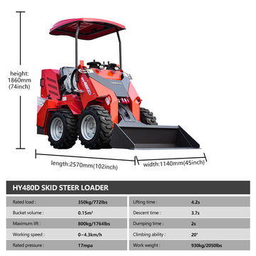 Mini Wheel Skid Steer Loader With 23 Hp B&S Engine & Canopy | HUAYEE HY480D - 0