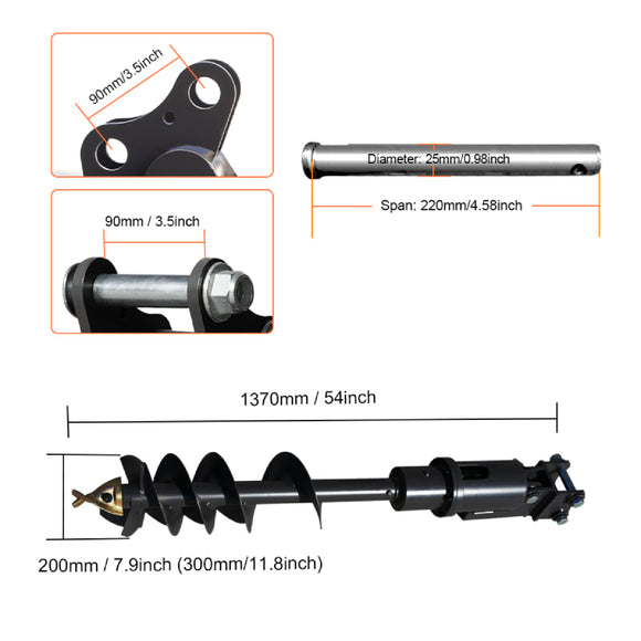 32x8" Auger Attachment For 1-1.8 Ton Mini Excavators | HUAYEE HYE02