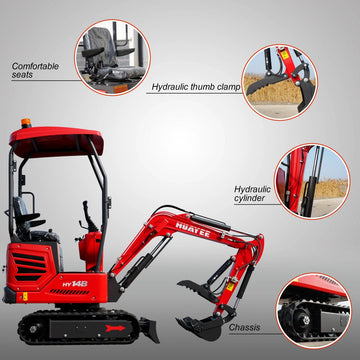 1.4-Ton Mini Excavator With Hydraulic Thumb Clamp & Canopy | 13.5 Hp RATO Engine | HY14B - 0