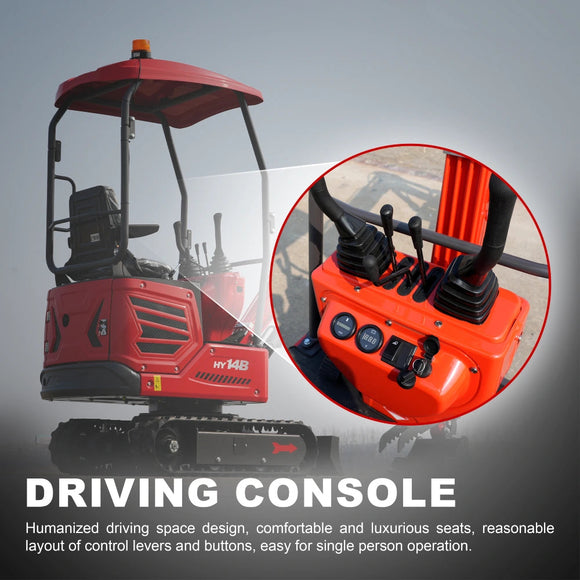 1.4-Ton Mini Excavator With Hydraulic Thumb Clamp & Canopy | 13.5 Hp RATO Engine | HY14B