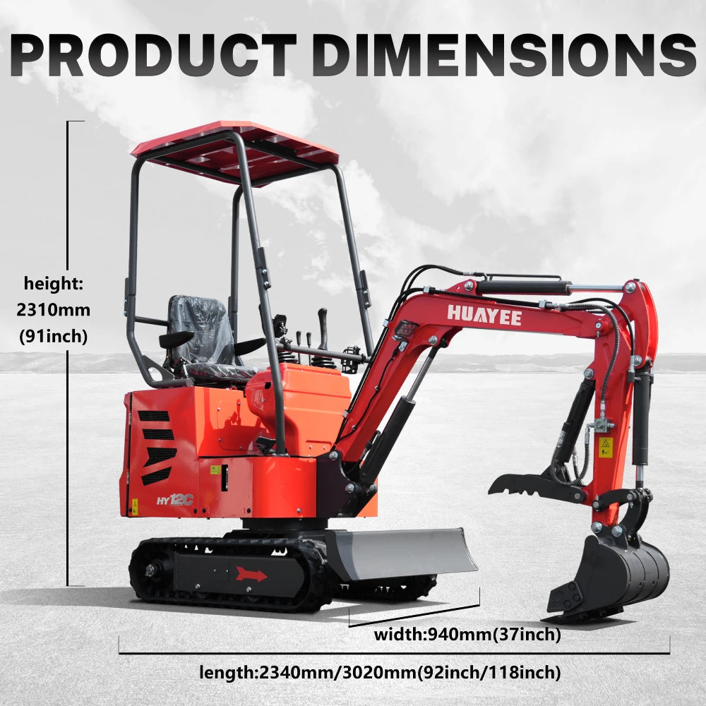 Mini Excavator - Hydraulic Thumb Clamp, 13.5HP Rato Engine Gas Powered | HUAYEE HY12C