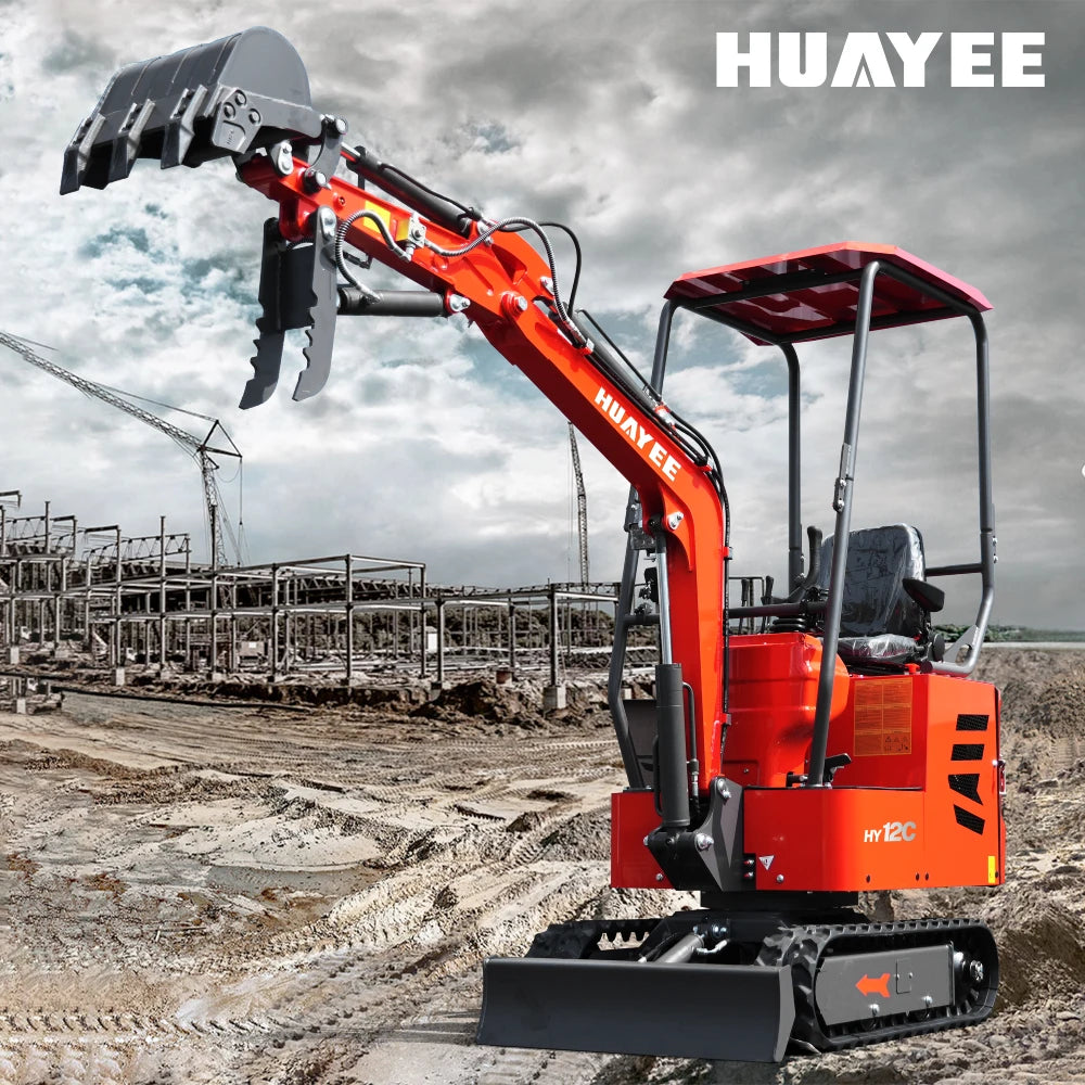 Mini Excavator - Hydraulic Thumb Clamp, 13.5HP Rato Engine Gas Powered | HUAYEE HY12C