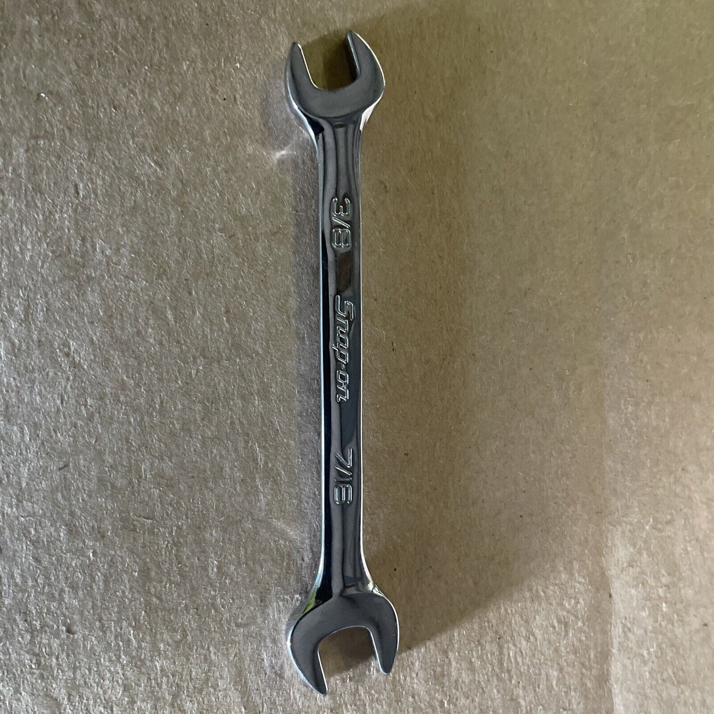 SNAP-ON 3/8" x 7/16" SAE STANDARD OPEN-END WRENCH, CHROME FINISH, VO1214B