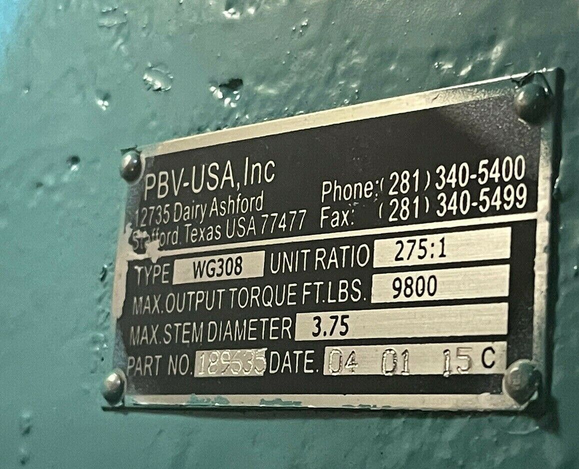 PBV-USA 12" BALL VALVE WG308, FLANGED, CLASS 600, GEAR OPERATED TRUNNION