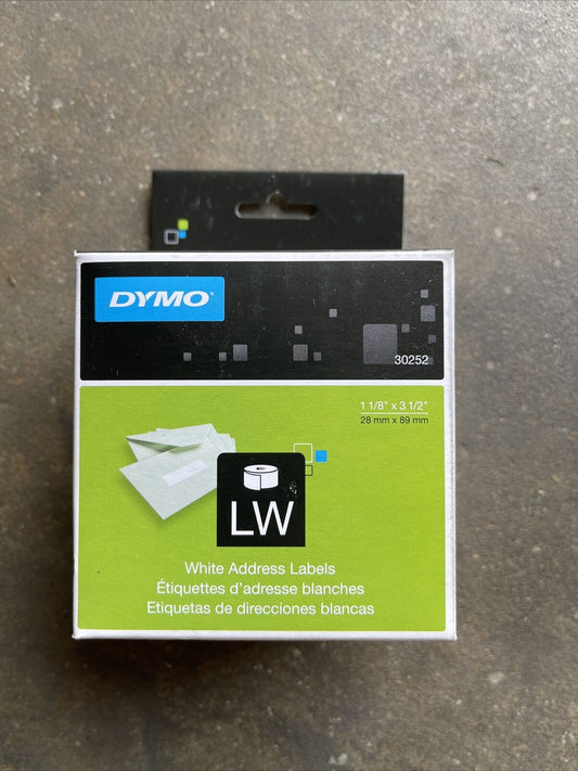 DYMO 30252 LW WHITE ADDRESS LABELS 1-1/8"x3-1/2", 350 LABELS PER ROLL (2 ROLLS)