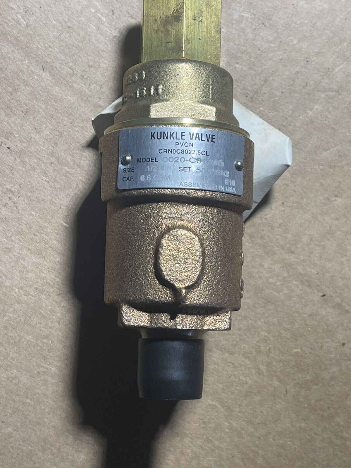 KUNKLE 0020-C01-MG BRASS RELIEF VALVE, 6.6 GPM, 50 PSI, 1/2" NPT (0020C01MG)