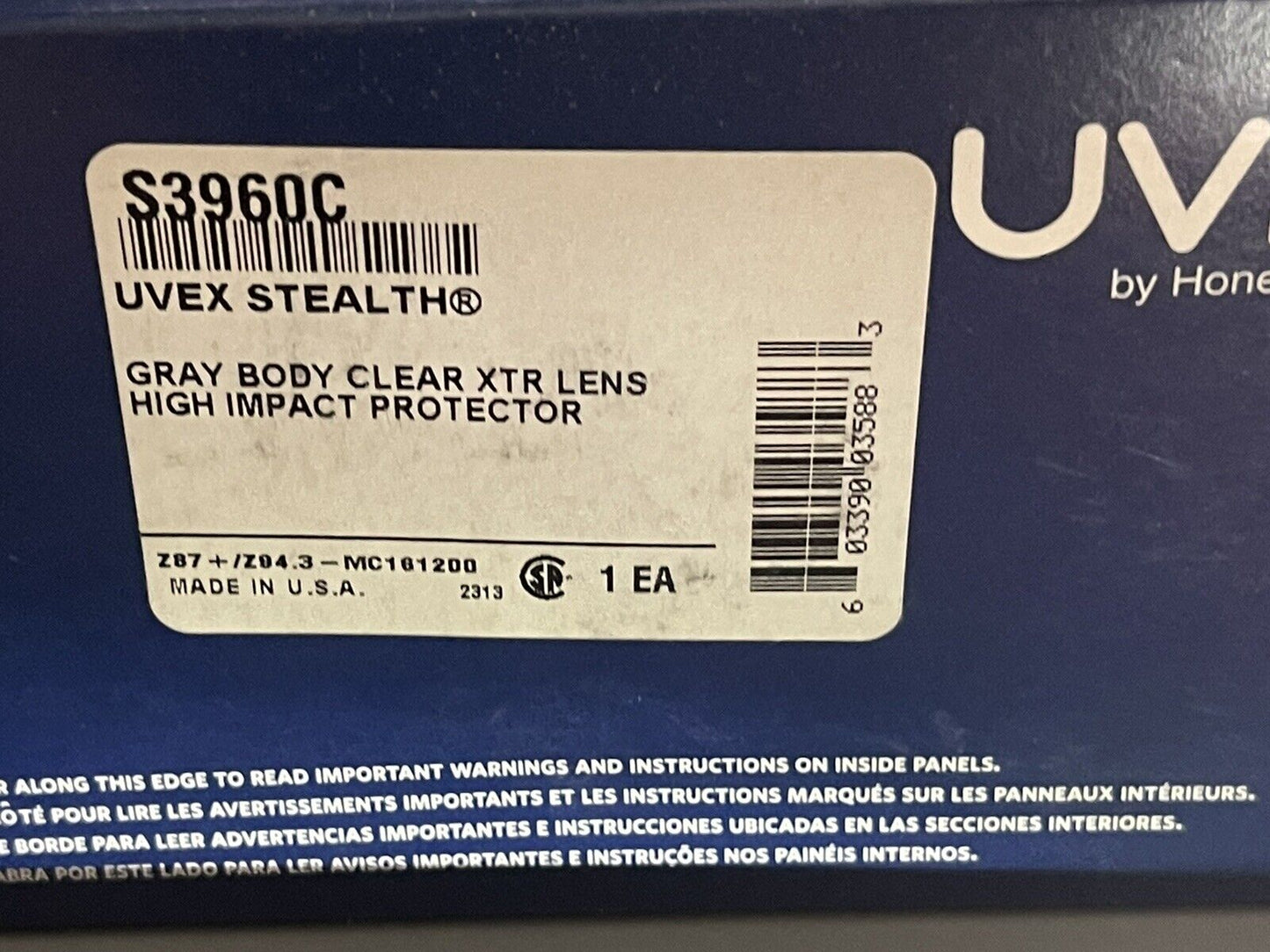 UVEX STEALTH S3960C GRAY BODY CLEAR XTR LENS, HIGH IMPACT SAFETY GOGGLES