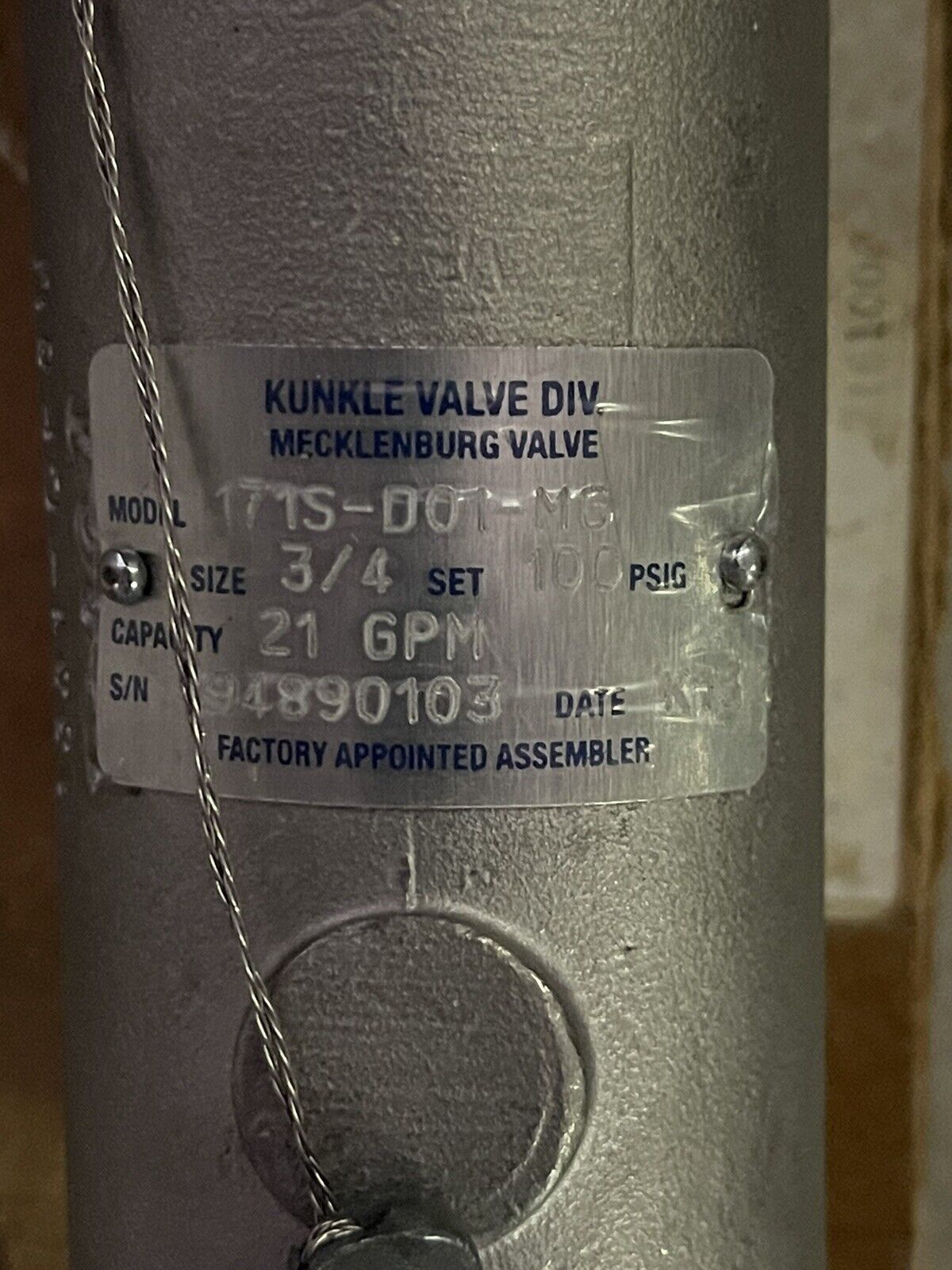 KUNKLE SAFETY AND RELIEF VALVE 171S-D01-MG 3/4” INLET x 3/4" OUTLET