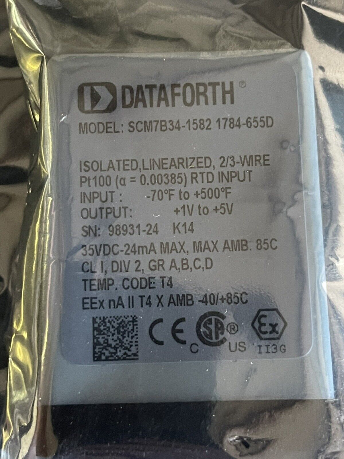 DATAFORTH SCM7B34-1582 1784-655D ISOLATED LINEARIZED 2/3 Wire PT100 INPUT MODULE