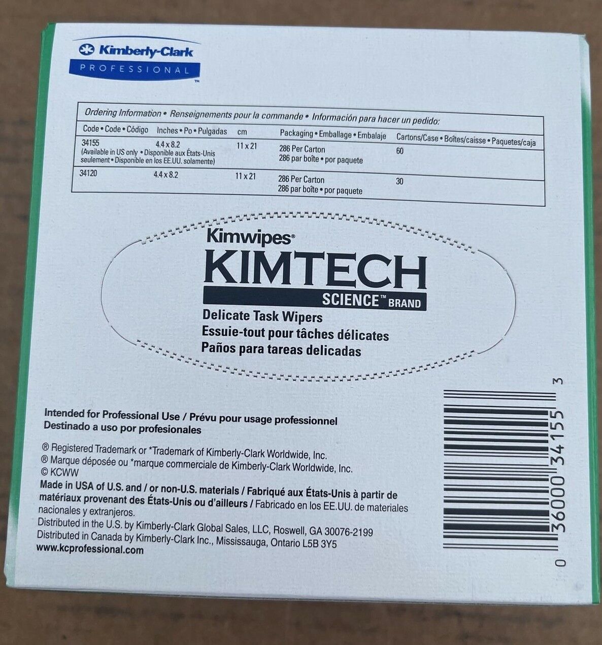 KIMTECH 34155 KIMWIPES DISPOSABLE CLOTH WIPERS (60 BOXES x 286 PCS. IN EACH BOX)