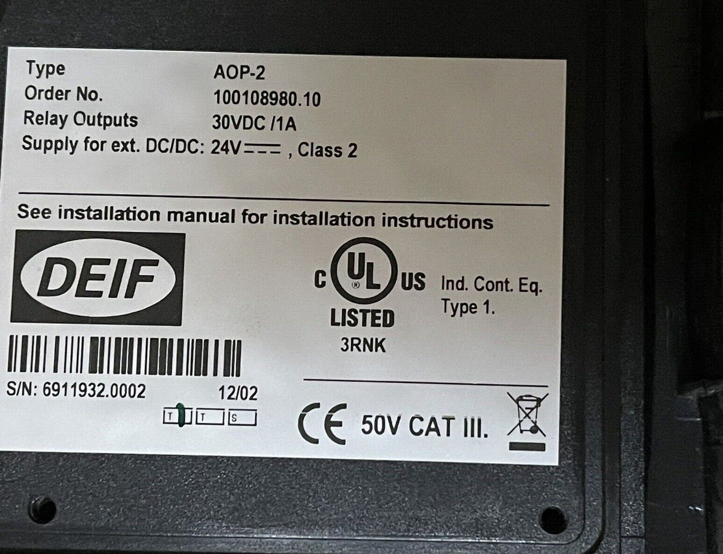 DEIF AOP-2 DISPLAY UNIT - ADDITIONAL OPERATOR PANEL