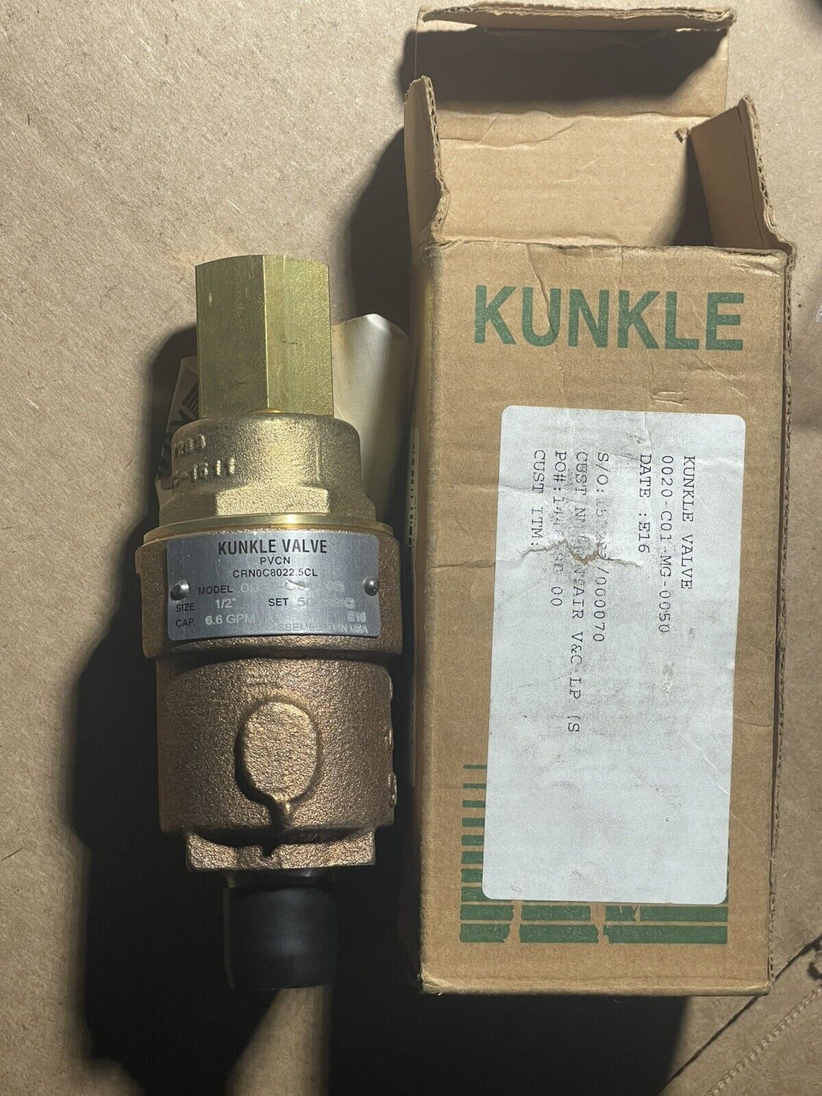 KUNKLE 0020-C01-MG BRASS RELIEF VALVE, 6.6 GPM, 50 PSI, 1/2" NPT (0020C01MG)