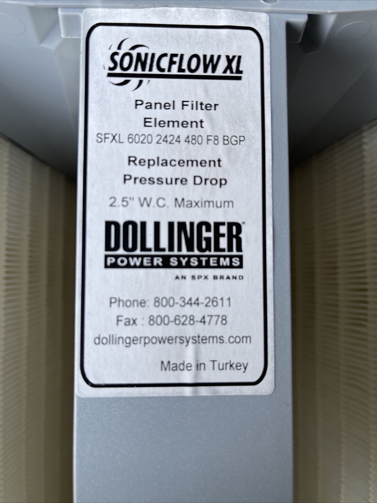 DOLLINGER SONICFLOW SFXL 6020-2424-480 F8 BGP PANEL FILTER ELEMENT (MERV 14)