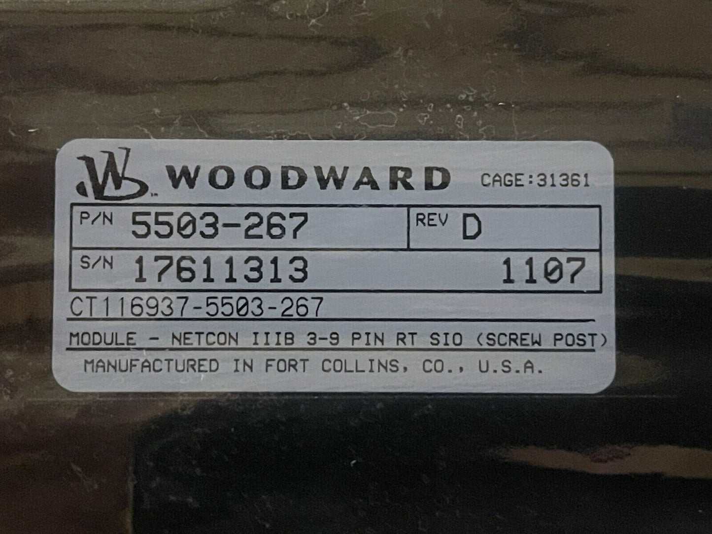 WOODWARD 5503-267 DIGITAL MODULE NETCON IIIB 3-9 PIN RT SIO