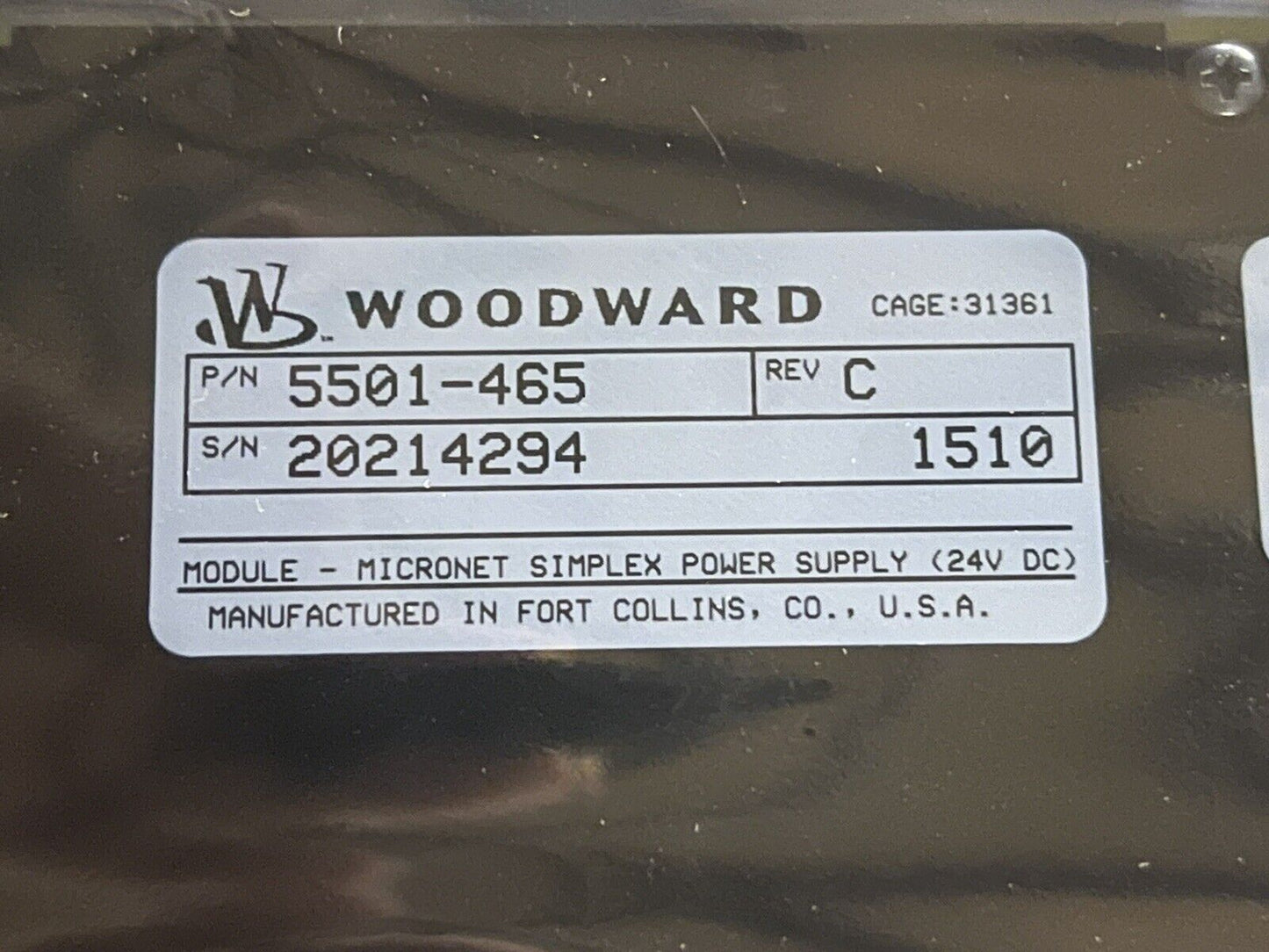 WOODWARD 5501-465 MICRONET SIMPLEX POWER SUPPLY 24 VDC