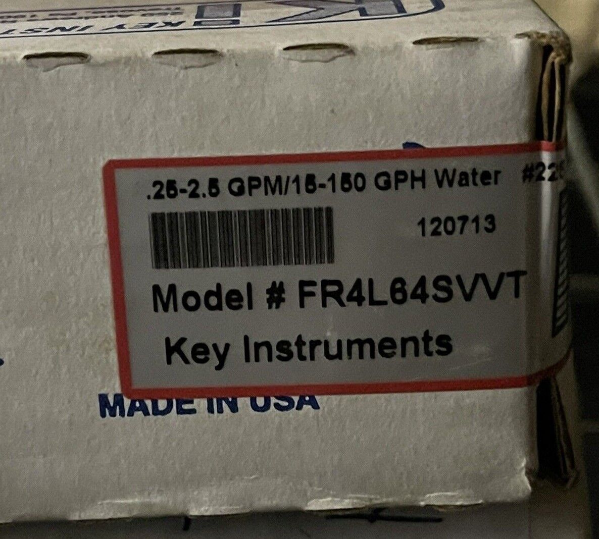 KEY INSTRUMENTS 4 to 50 gph VARIABLE AREA FLOWMETER FR4L64SVVT