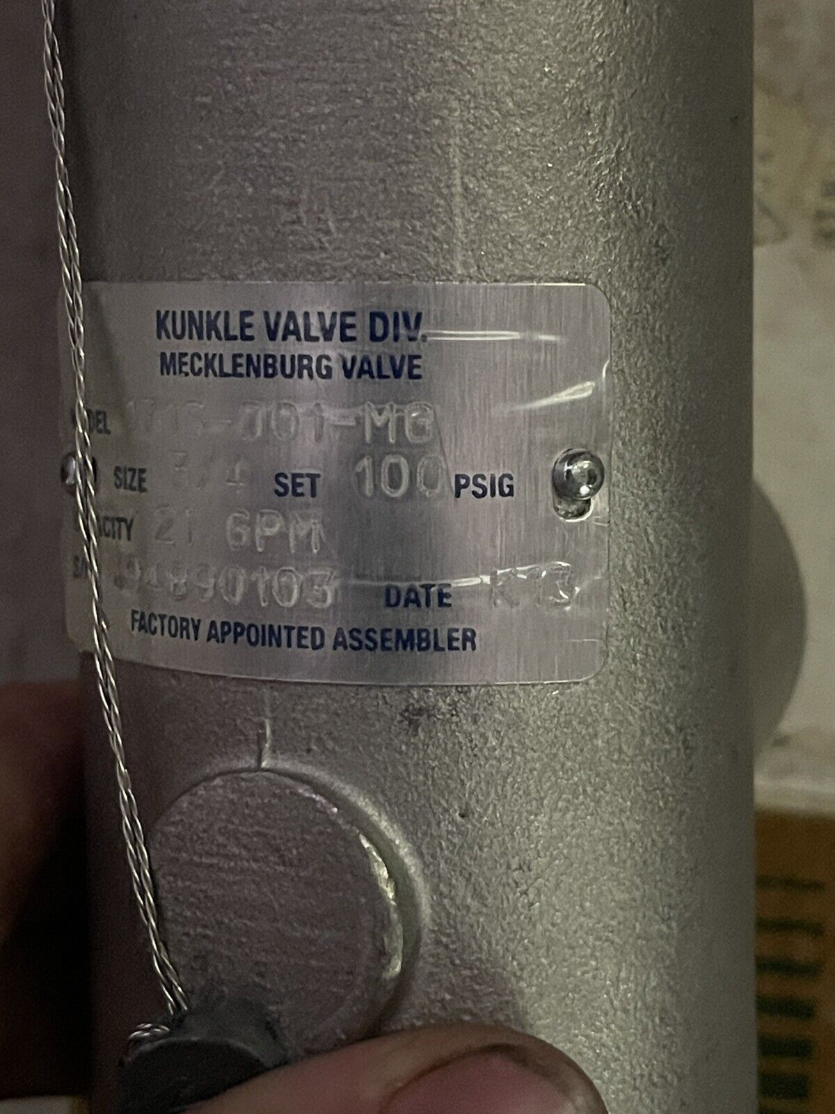 KUNKLE SAFETY AND RELIEF VALVE 171S-D01-MG 3/4” INLET x 3/4" OUTLET