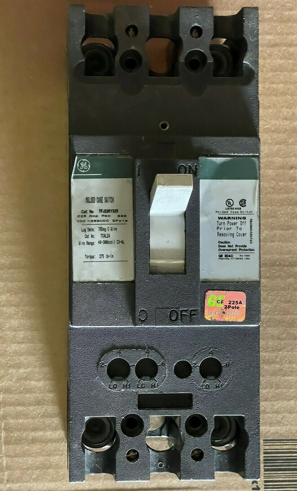 GENERAL ELECTRIC TFJ, F225 LINE TFJ226Y225 CIRCUIT BREAKER, 2P, 1PH, 225A, 600V