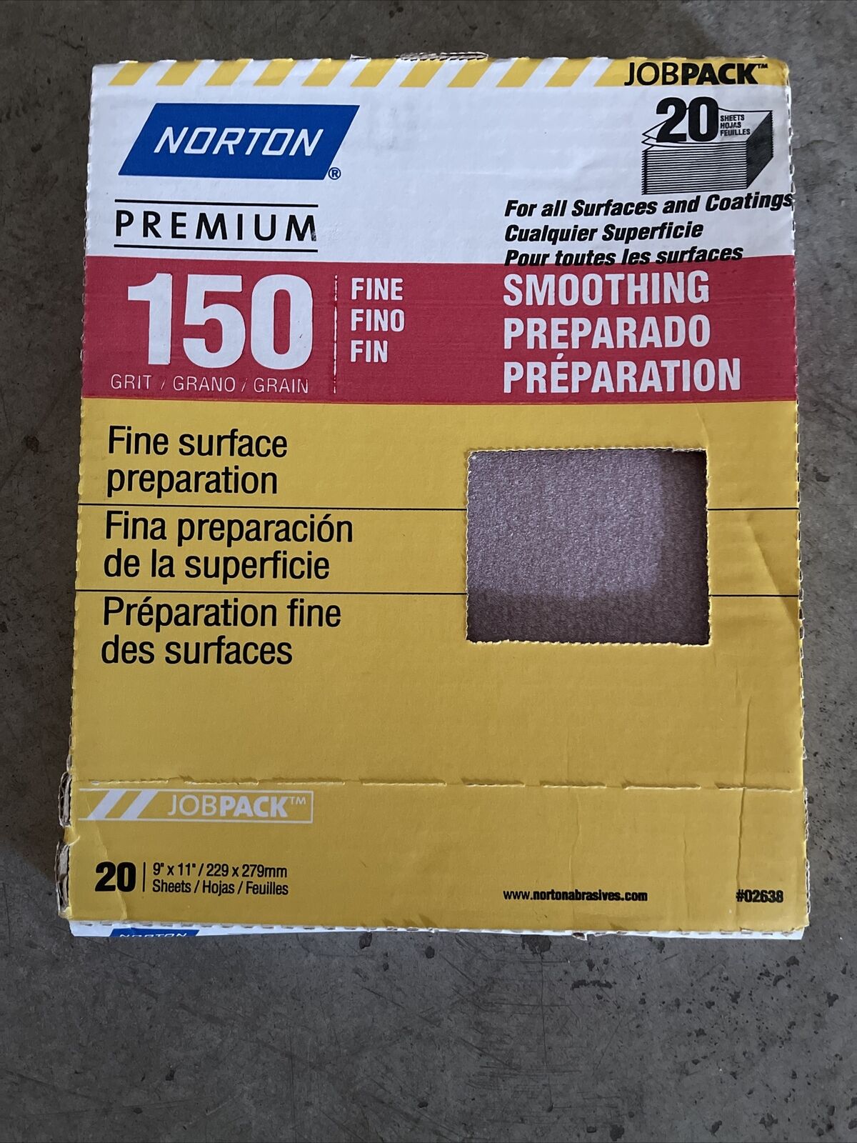 NORTON 02638 PREMIUM 150 GRIT SANDPAPER - 9" x 11"  (20 SHEETS)