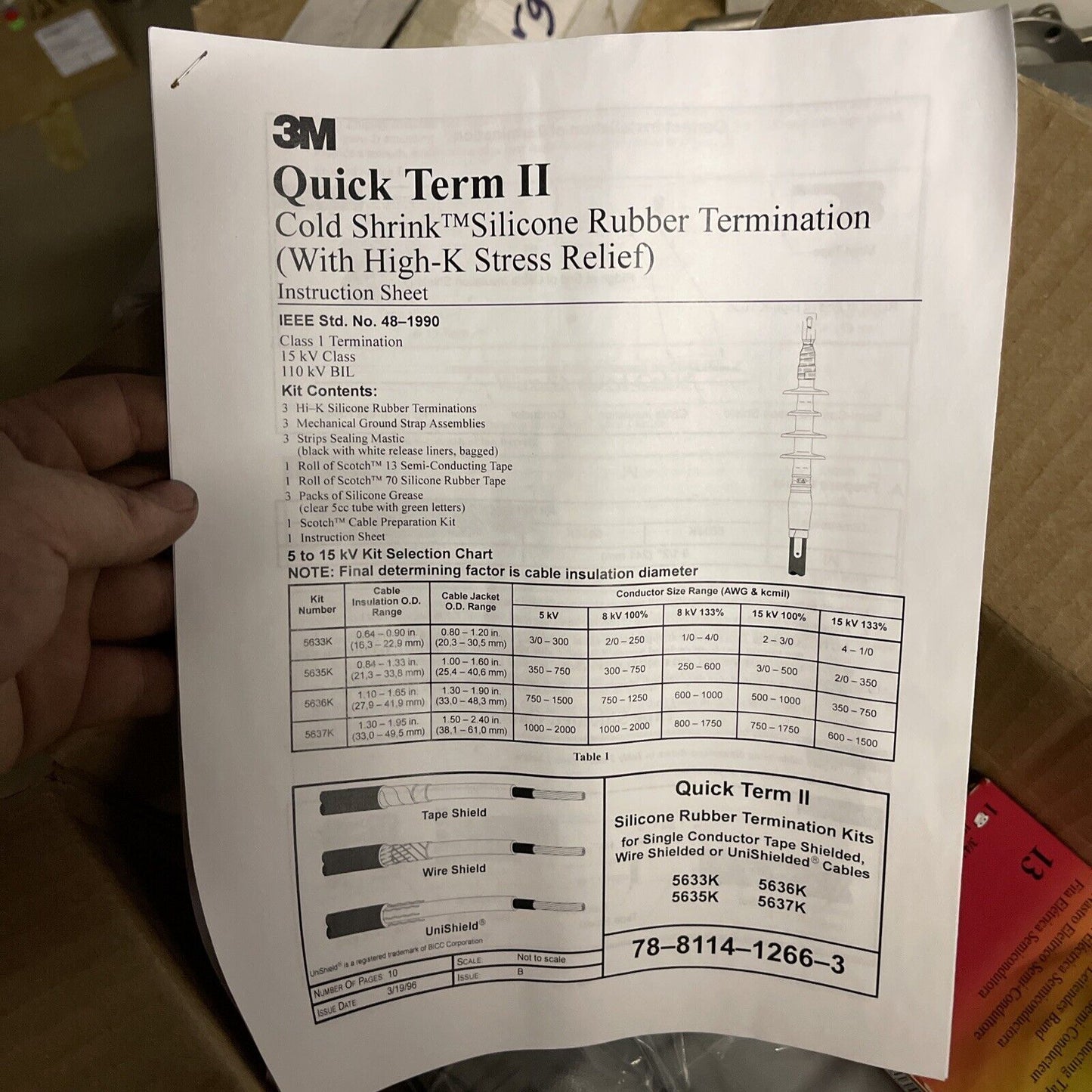 3M SERIES 5636K COLD SHRINK QT-II OUTDOOR TERMINATION KIT, 5-15 kV