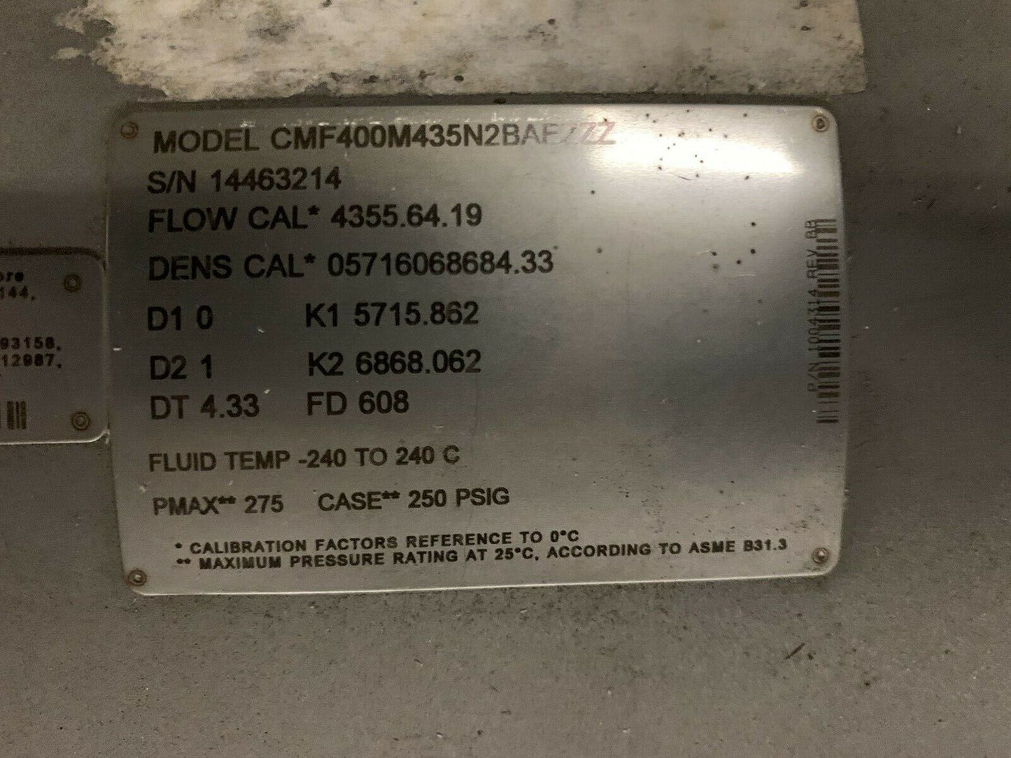 MICROMOTION CMF400M435N2BAEZZZ MASS FLOW SENSOR - 4” #150 FLANGE