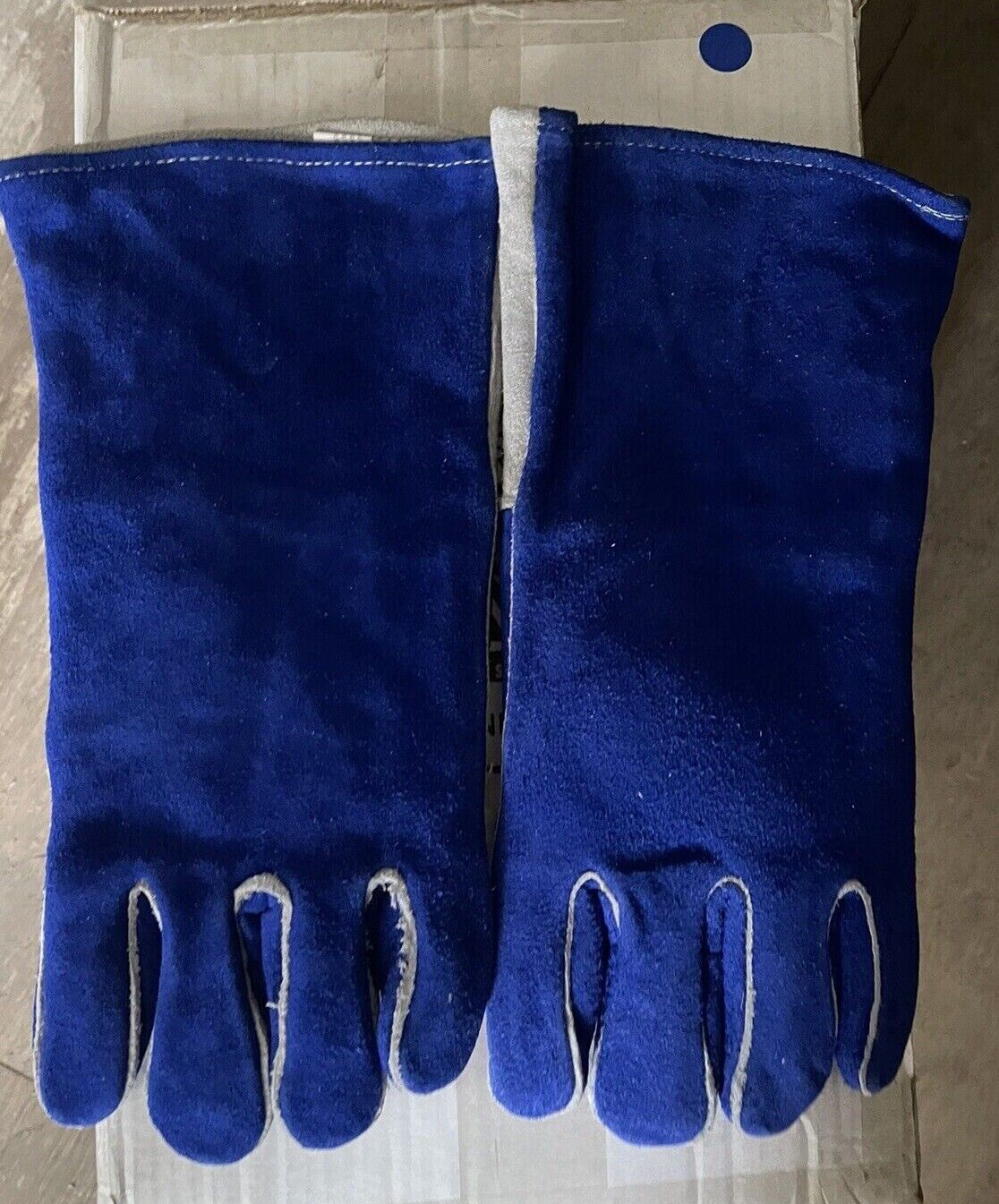 CONDOR 4TJX5 WELDING GLOVES PAIR, LARGE, WING THUMB, GAUNTLET CUFF, BLUE COWHIDE