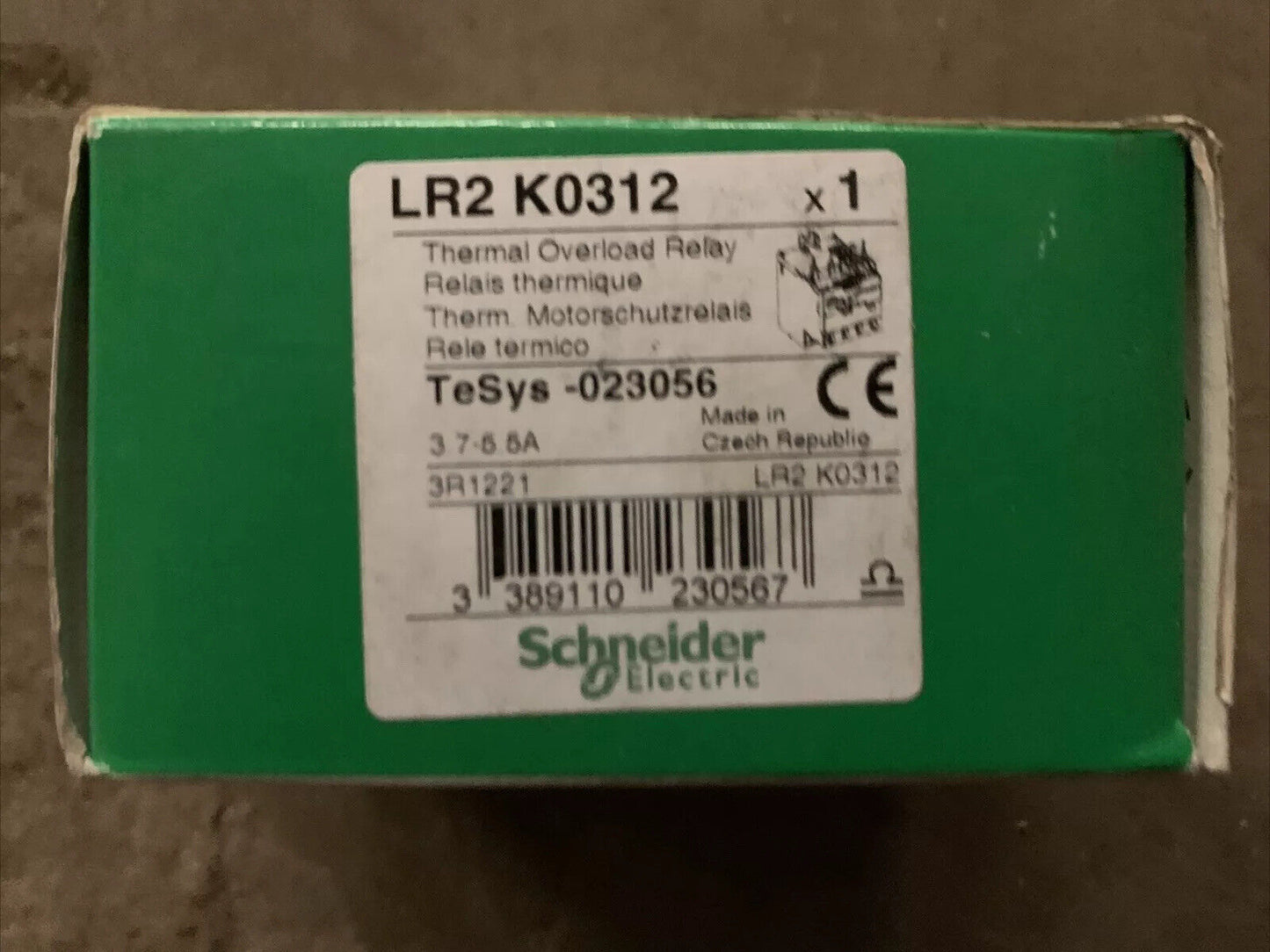 SCHNIDER ELECTRIC LR2K0312 THERMAL OVERLOAD RELAY, 3.7 5.5 A 3 Pole TeSys 023056