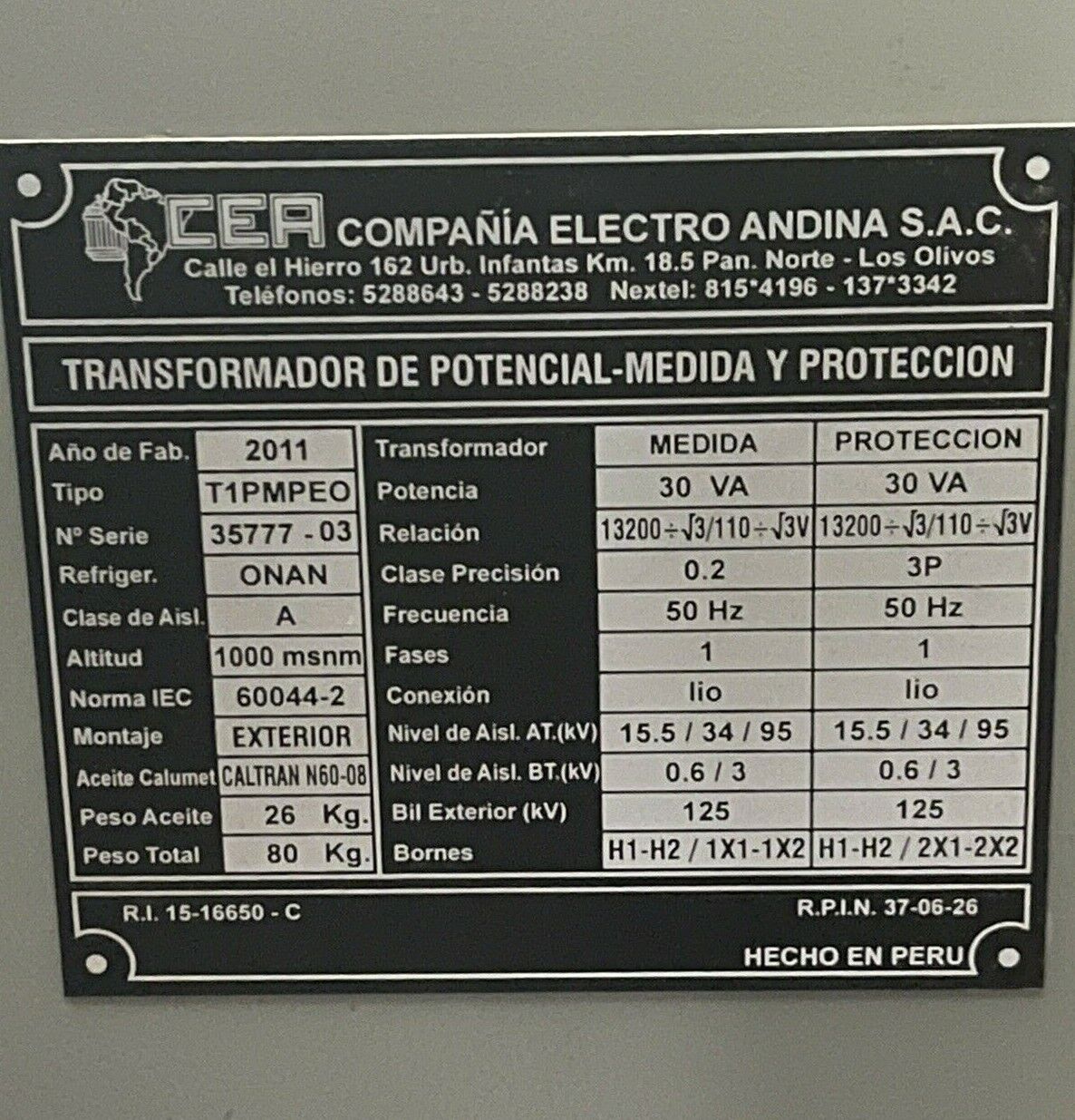 CEA T1PMPEO VOLTAGE TRANSFORMER 30 VA, 50 Hz, 125 kV