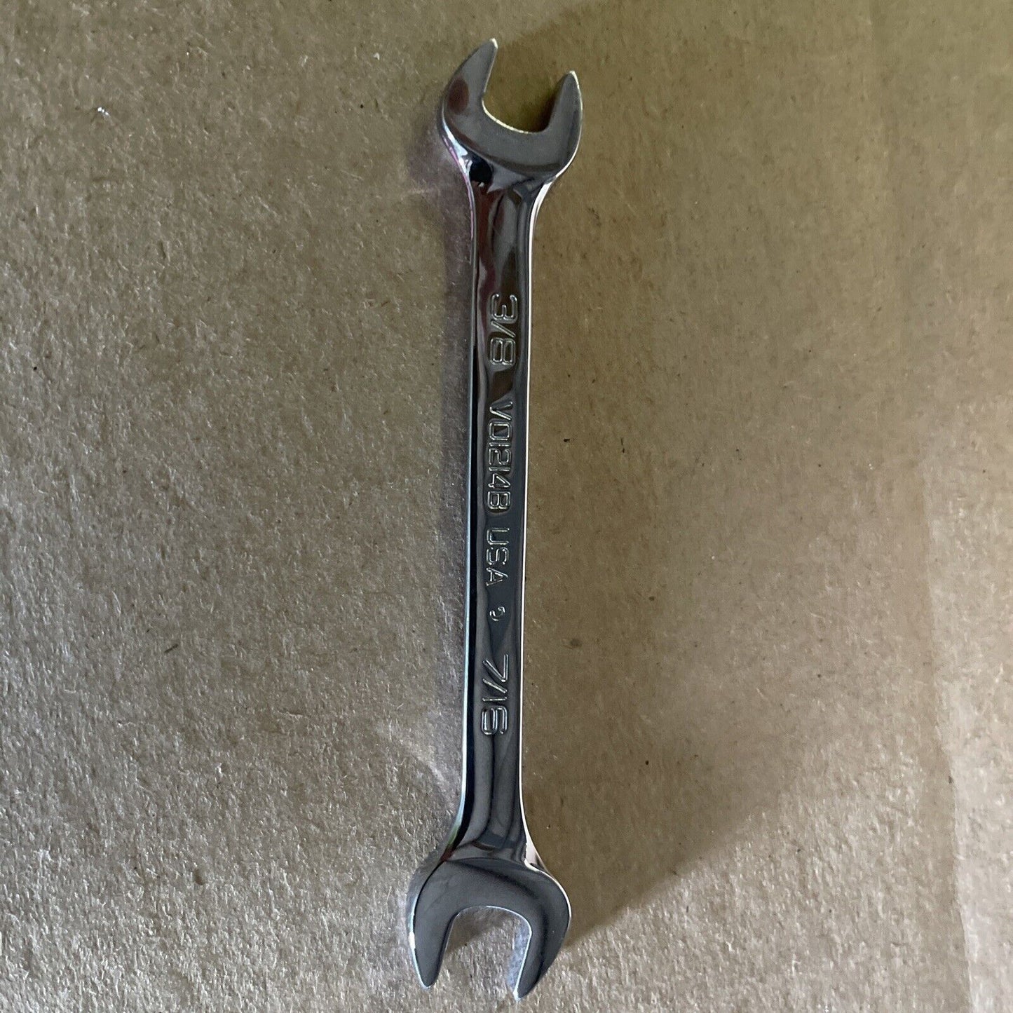 SNAP-ON 3/8" x 7/16" SAE STANDARD OPEN-END WRENCH, CHROME FINISH, VO1214B