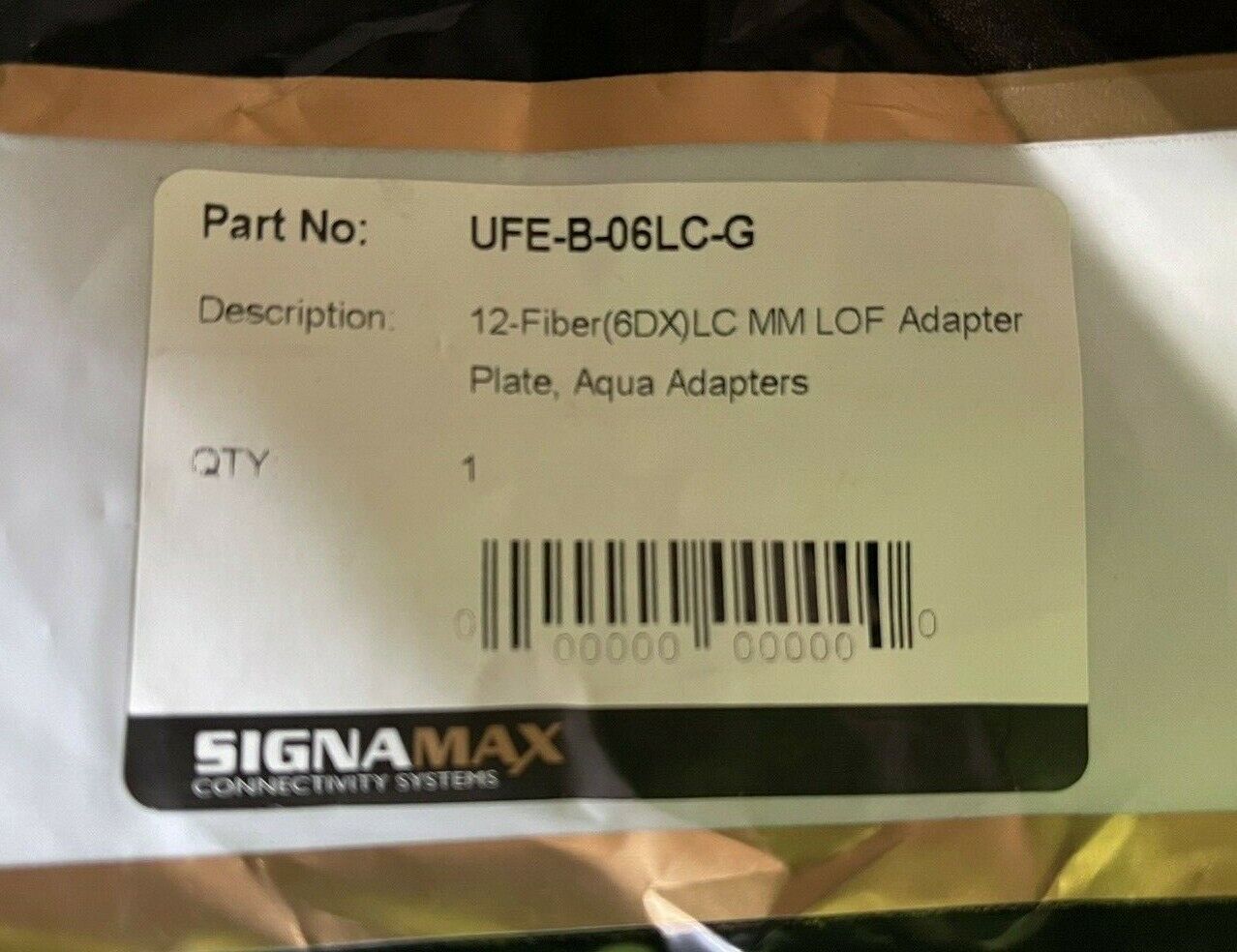 SIGNAMAX UFE-B-06LC-G 12-FIBER (6-DUPLEX) LC MM LOF ADAPTER PLATE, AQUA ADAPTERS