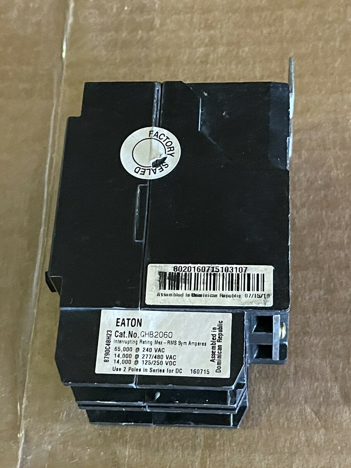 EATON CUTLER HAMMER GHB2060 CIRCUIT BREAKER, THERMAL MAGNETIC, 60A, 277/480 VAC